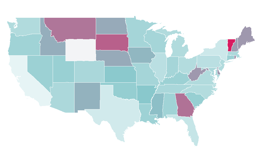Affinity by region — States and territories of Australia, United States