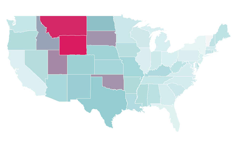 Affinity by region — Steer wrestling, United States