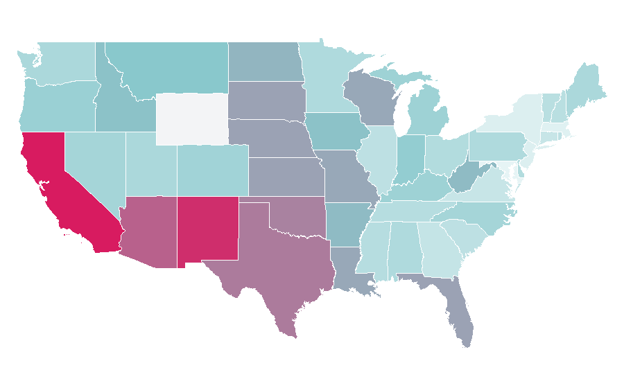 Affinität nach Region — Succulent plant, USA
