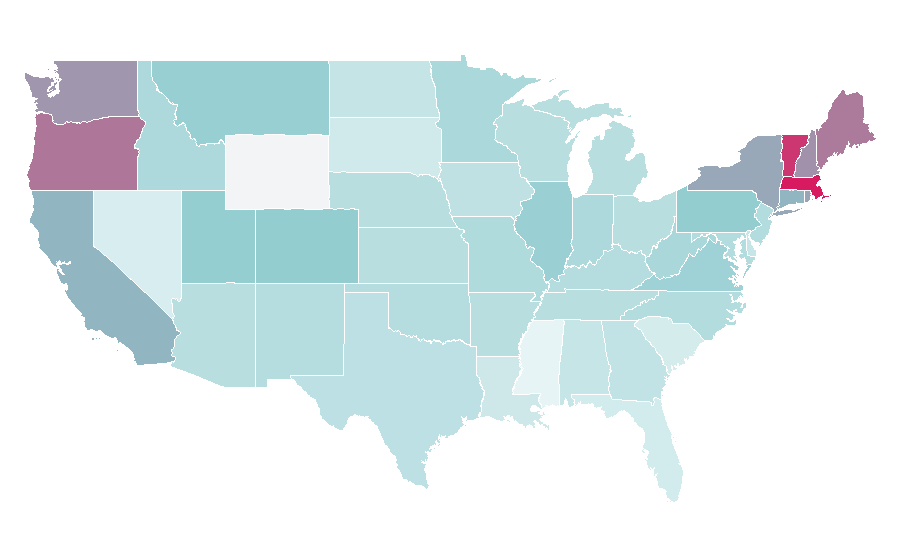 Affinity by region — Sylvia Plath, United States