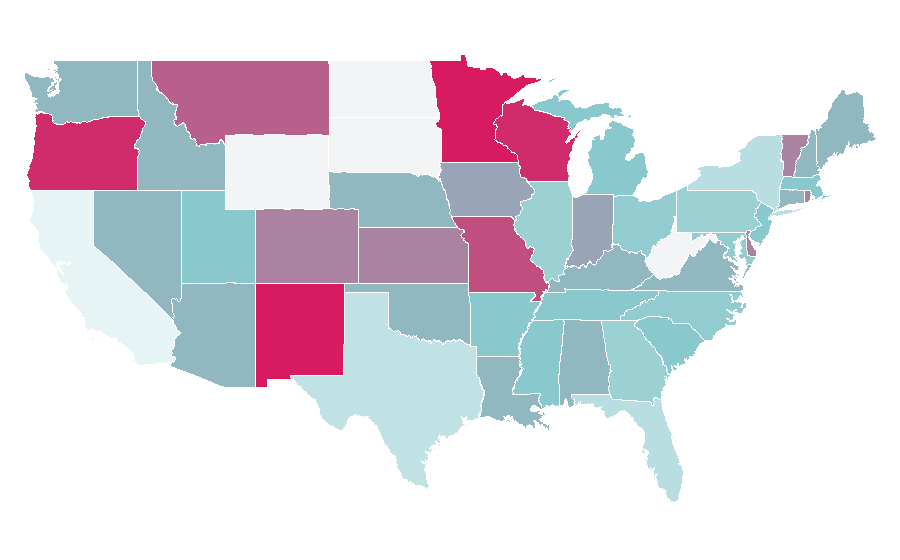 Affinity by region — T'ai chi ch'uan, United States