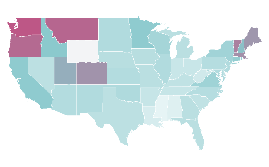 Affinity by region — Tasmania, United States