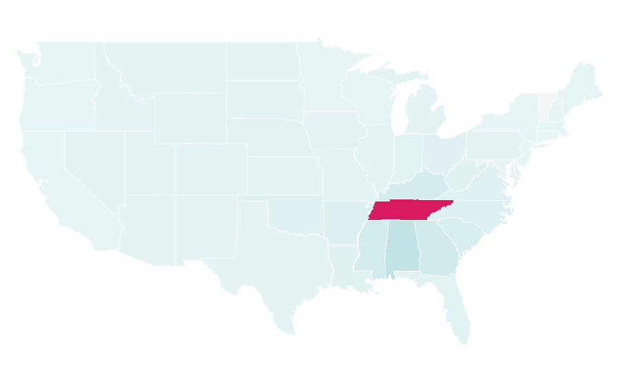 Affinity by region — Tennessee Volunteers football, United States