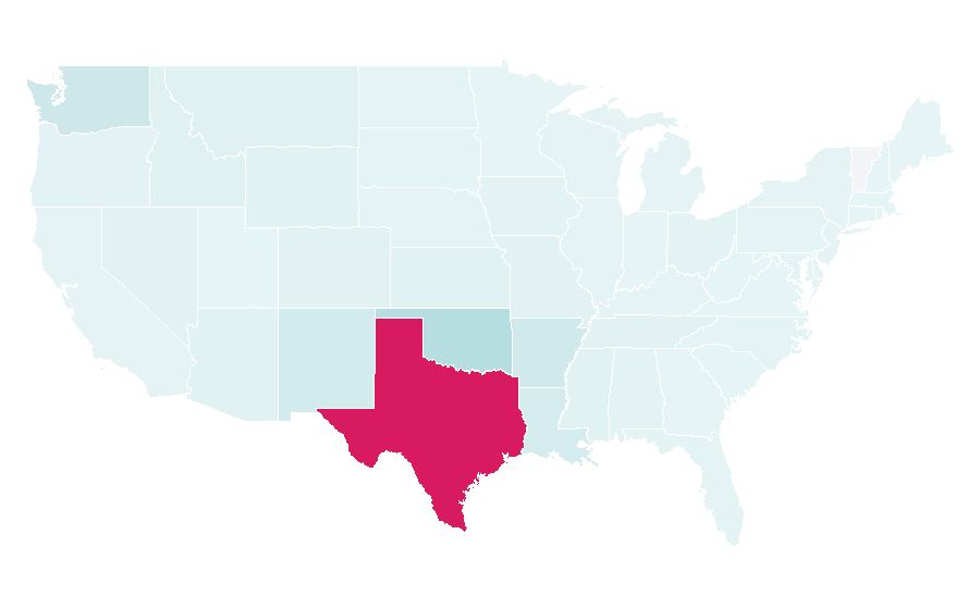 Affinité par région — Texas Rangers (baseball), États-Unis