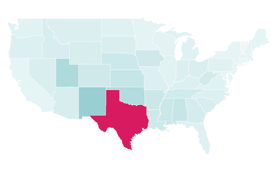 Affinity by region — Texas Tech Red Raiders football, United States