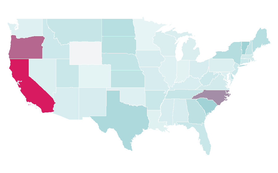Affinity by region — Textile manufacturing, United States