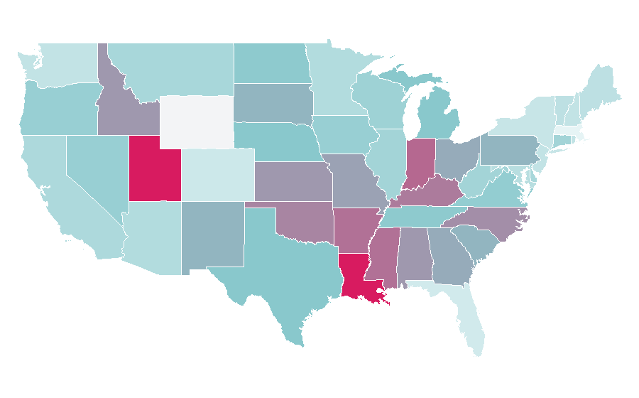 Affinité par région — Texting, États-Unis