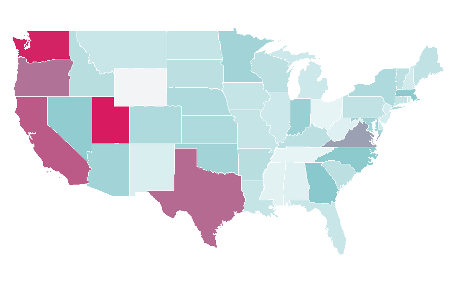 Affinity by region — Thai language, United States