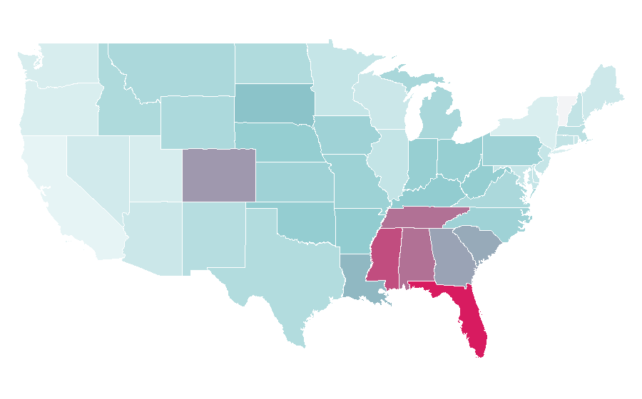 Affinity by region — Tim Tebow, United States