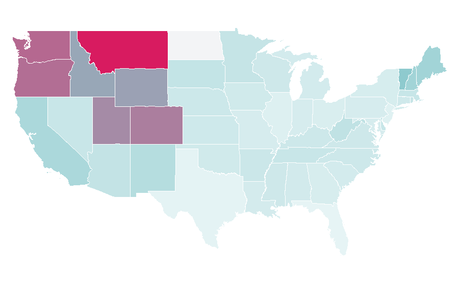 Affinity by region — Ultralight backpacking, United States