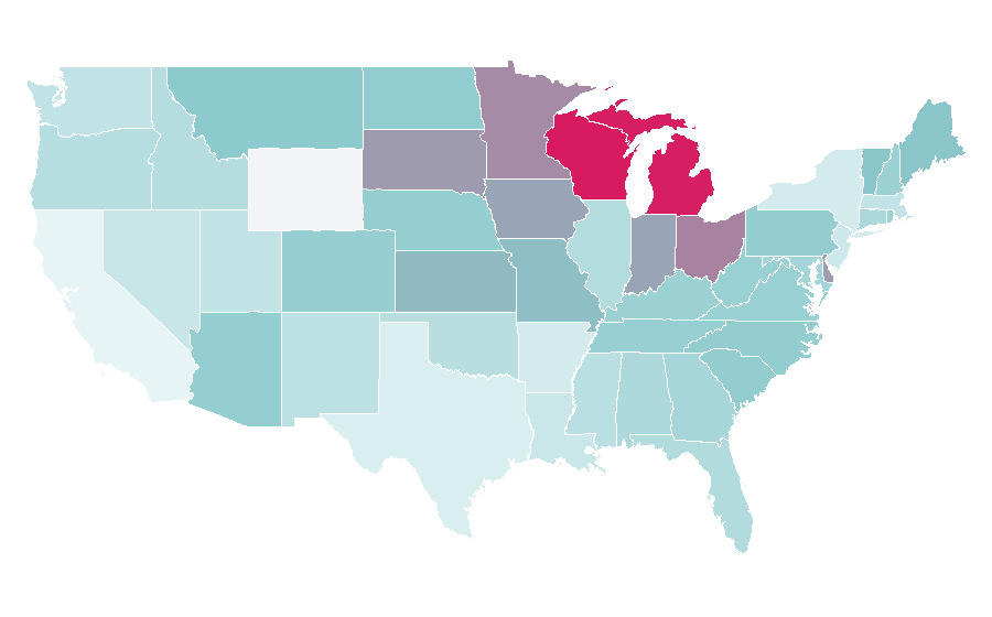 Afinidad por región — USA Today, Estados Unidos