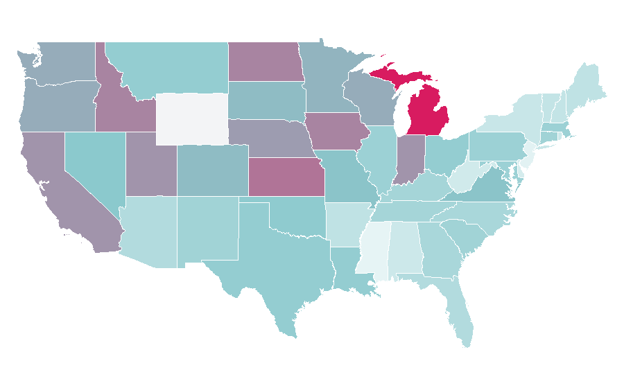 Affinität nach Region — Vacuum, USA