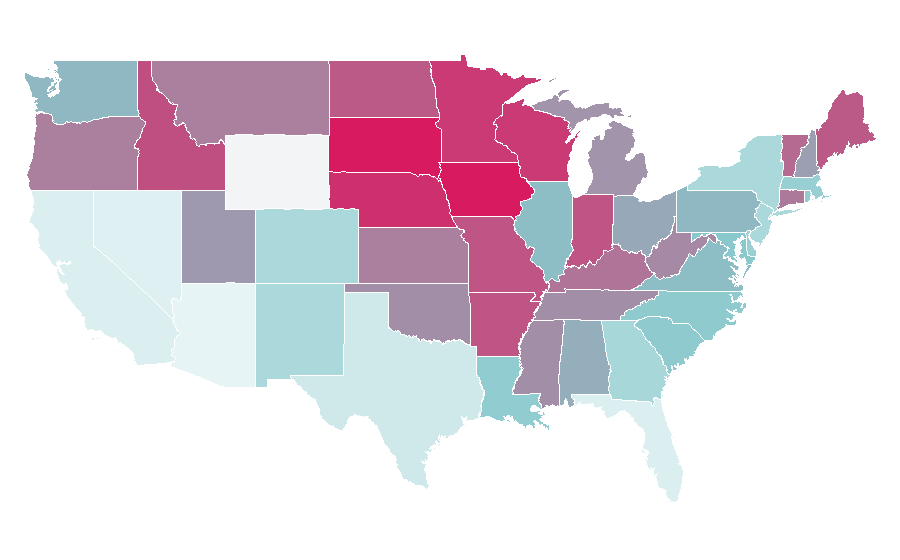 Affinity by region — Vegetable Gardening, United States