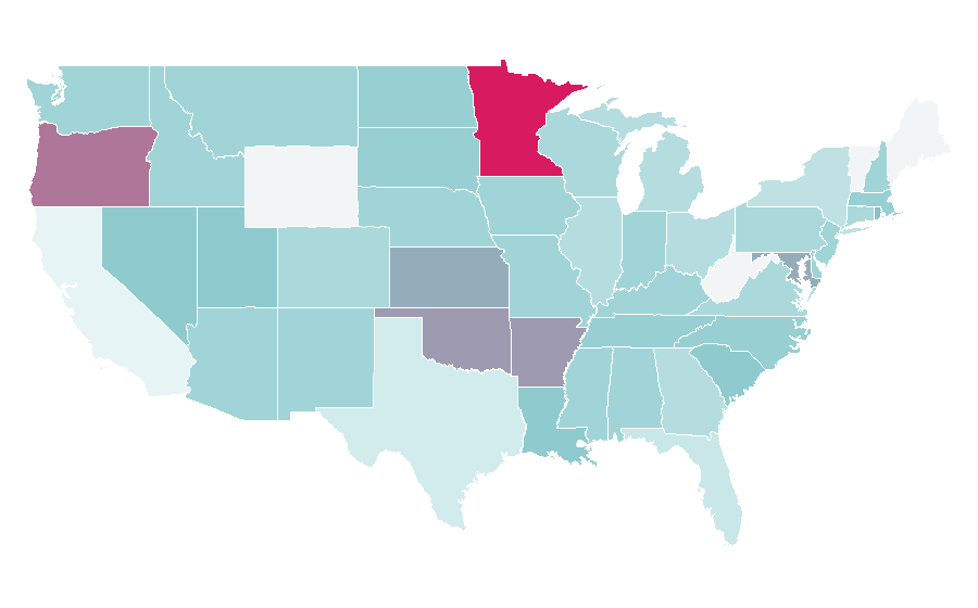 Afinidad por región — Veterinary physician, Estados Unidos