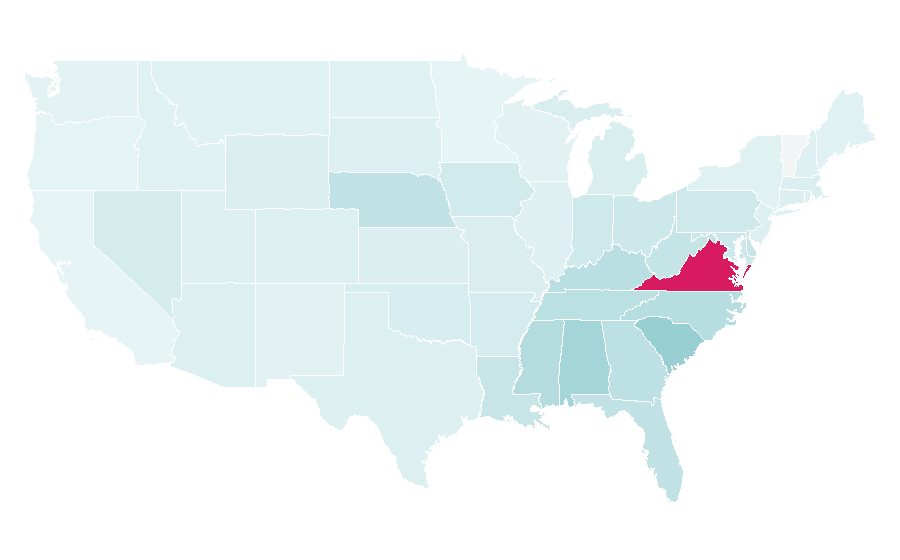 Affinity by region — Virginia Cavaliers football, United States