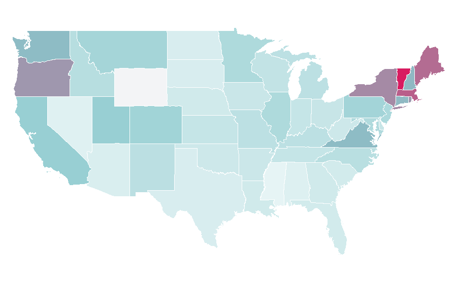Affinity by region — Virginia Woolf, United States