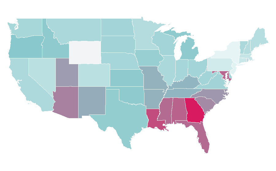 Affinity by region — Water aerobics, United States