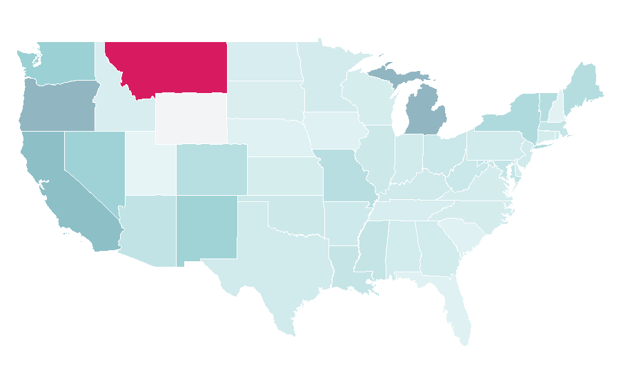 Affinity by region — Weeds (TV series), United States