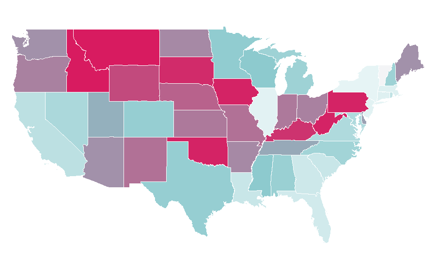 Affinité par région — Welsh Corgi, États-Unis