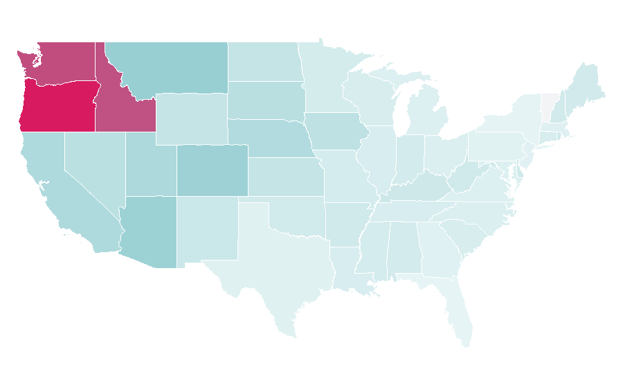 Affinity by region — West Coast Conference, United States