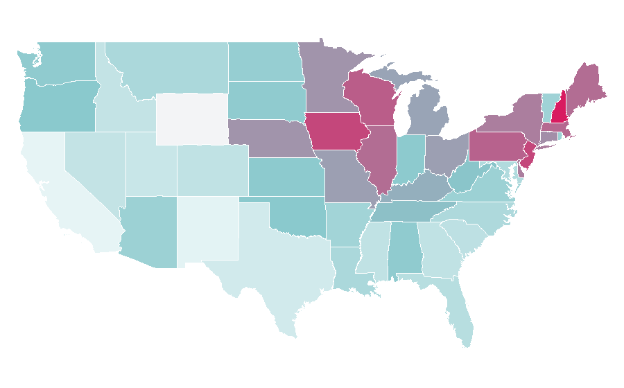 Affinity by region — Who Wants to Be a Millionaire (U.S. game show), United States
