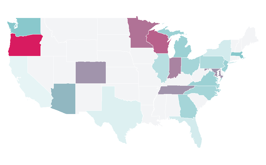 Affinity by region — Women's rugby union, United States