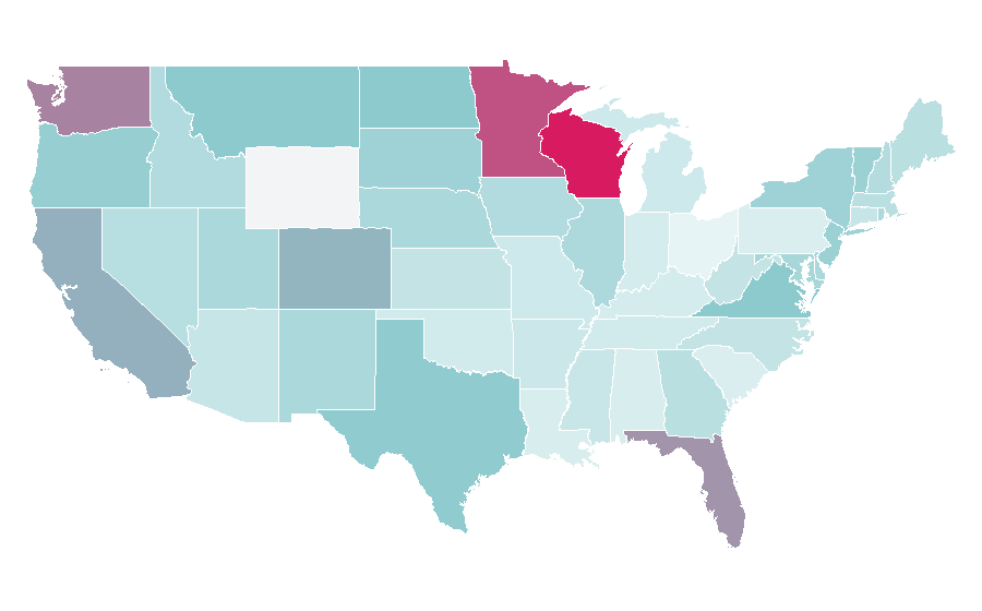 Affinité par région — Working time, États-Unis