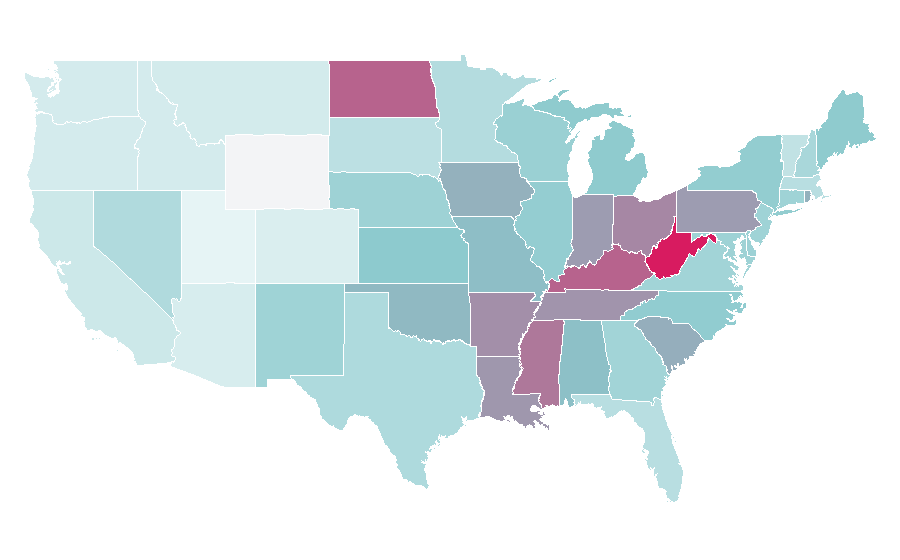 Affinity by region — WWE World Heavyweight Championship, United States