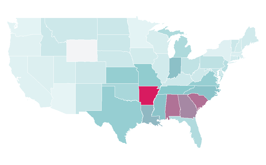Affinity by region — Zeta Tau Alpha, United States