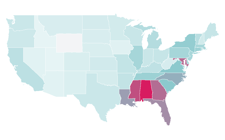 Affinity by region — Zora Neale Hurston, United States