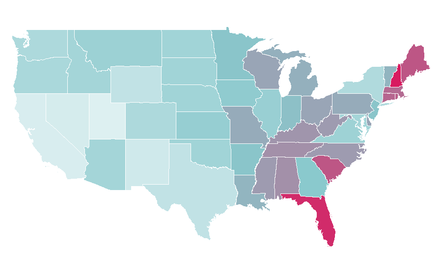 Affinity by region — Bloodline (TV series), United States