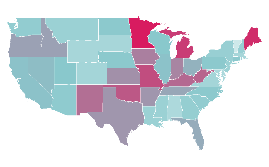 Affinity by region — Dexter (TV series), United States