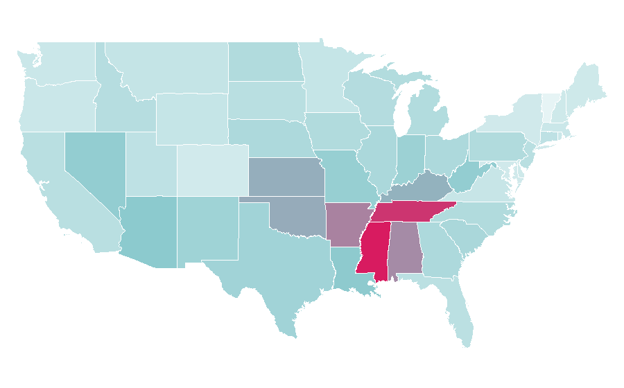 Affinity by region — Elvis Presley, United States