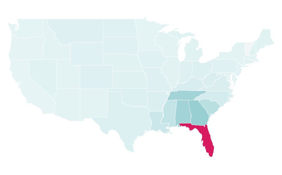 Affinity by region — Florida Gators, United States