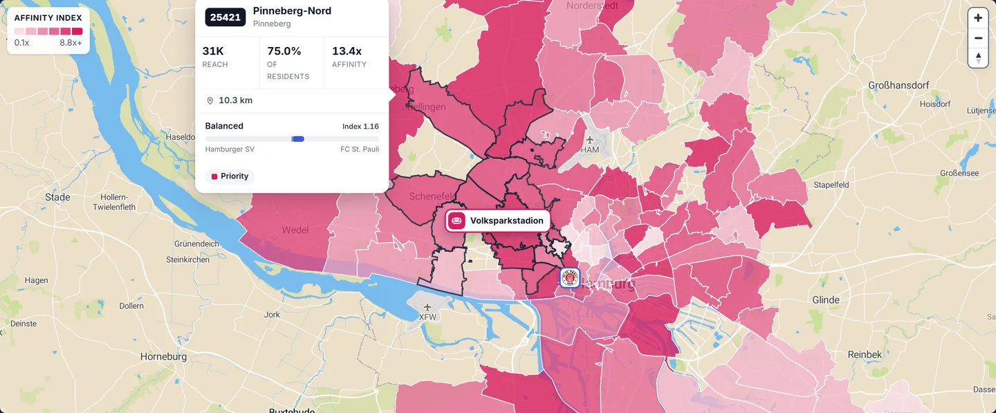 Affinity per postcode for Hamburger SV